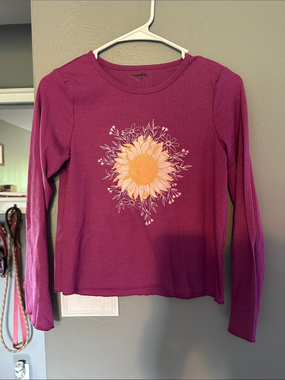 Maurices Purple Long-Sleeve Ribbed Tee with Yellow Sunflower Graphic